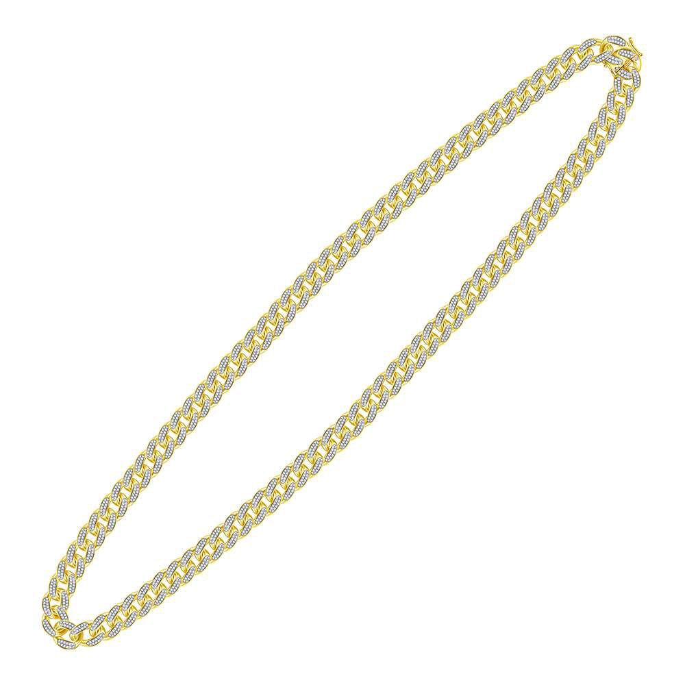 10kt Yellow Gold Mens Round Diamond Cuban Link Chain Necklace 13-1/5 Cttw