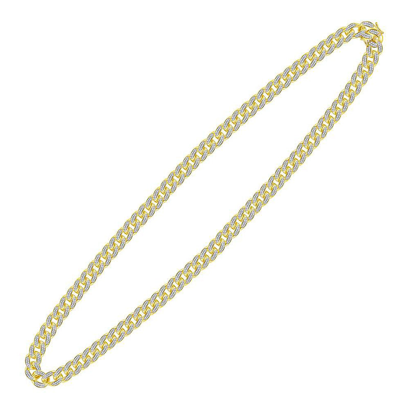 10kt Yellow Gold Mens Round Diamond Cuban Link Chain Necklace 13-1/5 Cttw