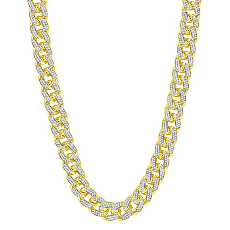 10kt Yellow Gold Mens Round Diamond Cuban Link Chain Necklace 13-1/5 Cttw