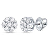 14kt White Gold Womens Round Diamond Flower Cluster Earrings 1/4 Cttw