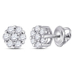 14kt White Gold Womens Round Diamond Flower Cluster Earrings 1/4 Cttw