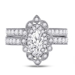 14kt White Gold Marquise Diamond Bridal Wedding Ring Band Set 2 Cttw