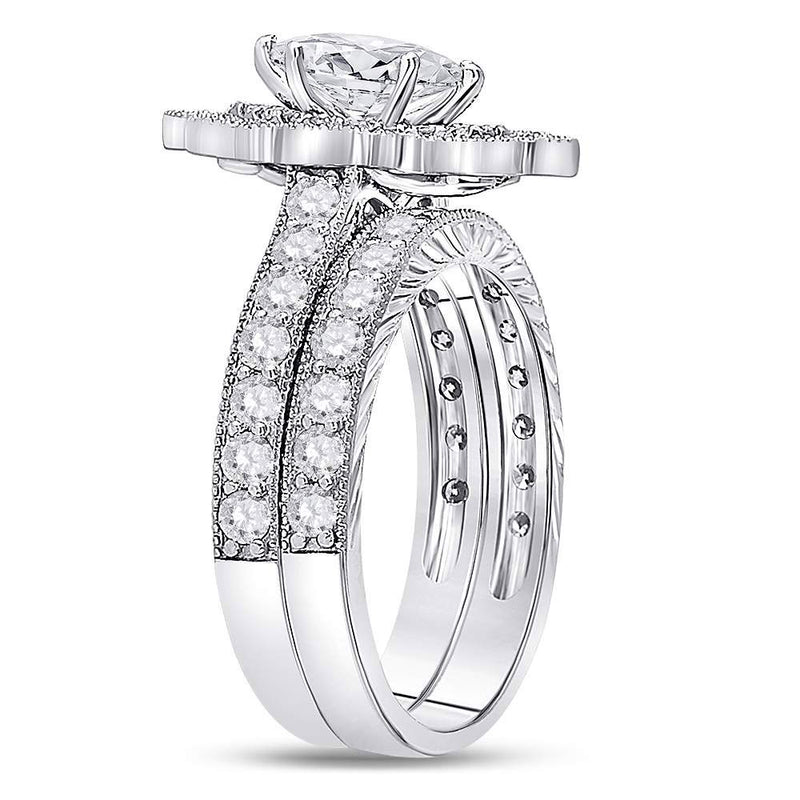 14kt White Gold Marquise Diamond Bridal Wedding Ring Band Set 2 Cttw