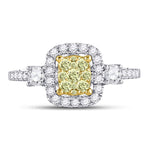 14kt White Gold Womens Round Yellow Diamond Square Frame Cluster Ring 5/8 Cttw