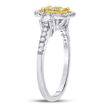 14kt White Gold Womens Round Yellow Diamond Square Frame Cluster Ring 5/8 Cttw