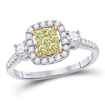 14kt White Gold Womens Round Yellow Diamond Square Frame Cluster Ring 5/8 Cttw