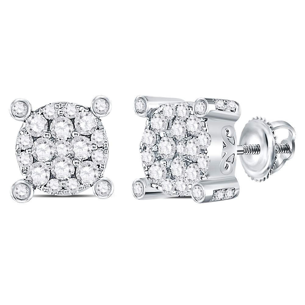 14kt White Gold Womens Round Diamond Corner Cluster Earrings 1/2 Cttw