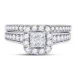 14kt White Gold Princess Diamond Bridal Wedding Ring Band Set 1 Cttw