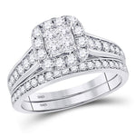 14kt White Gold Princess Diamond Bridal Wedding Ring Band Set 1 Cttw