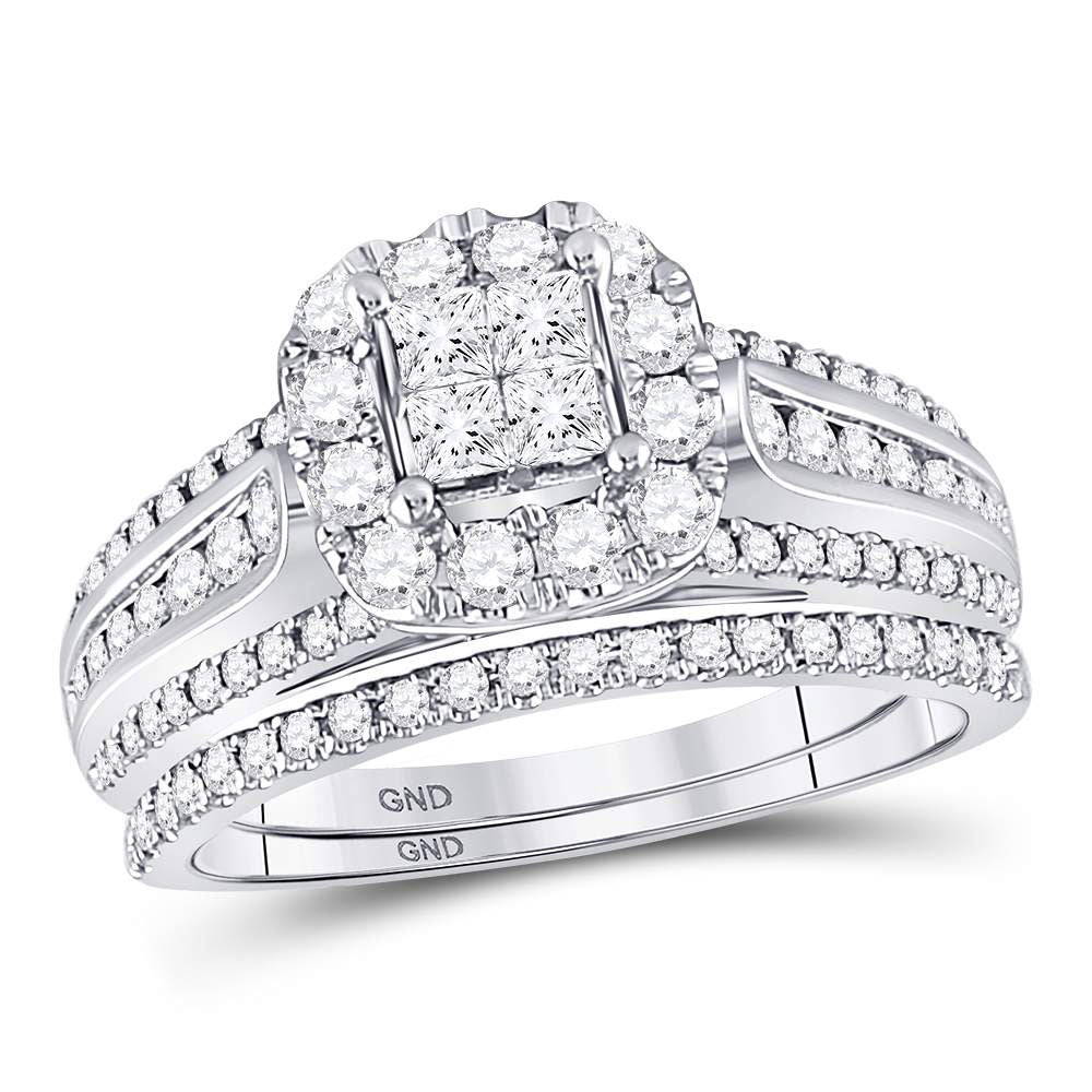 14kt White Gold Princess Diamond Bridal Wedding Ring Band Set 1 Cttw