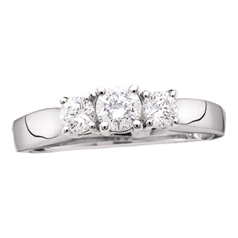 14kt White Gold Round Diamond 3-stone Bridal Wedding Engagement Ring 1 Cttw