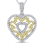 10kt Yellow Gold Womens Round Diamond Nested Curl Heart Pendant 1/2 Cttw