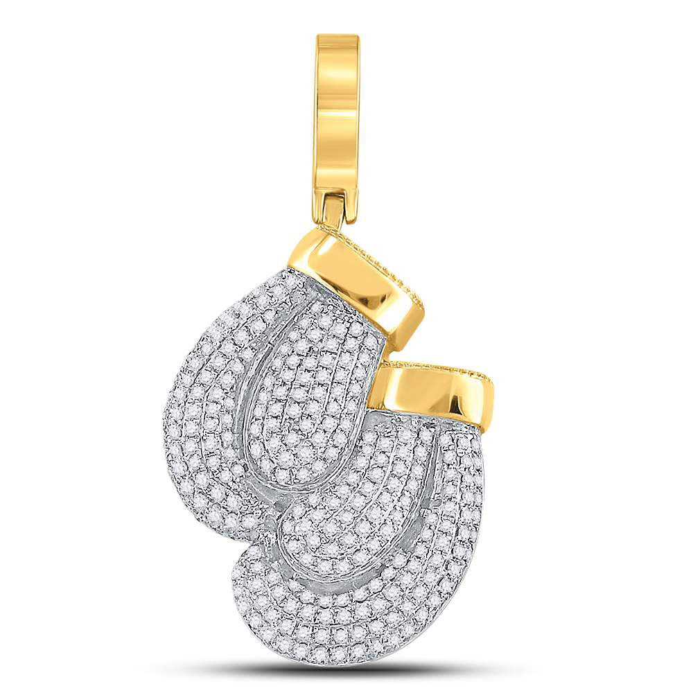 10kt Yellow Gold Mens Round Diamond Boxing Gloves Charm Pendant 7/8 Cttw