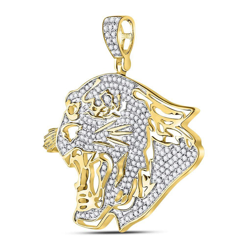 10kt Yellow Gold Mens Round Diamond Panther Head Charm Pendant 5/8 Cttw