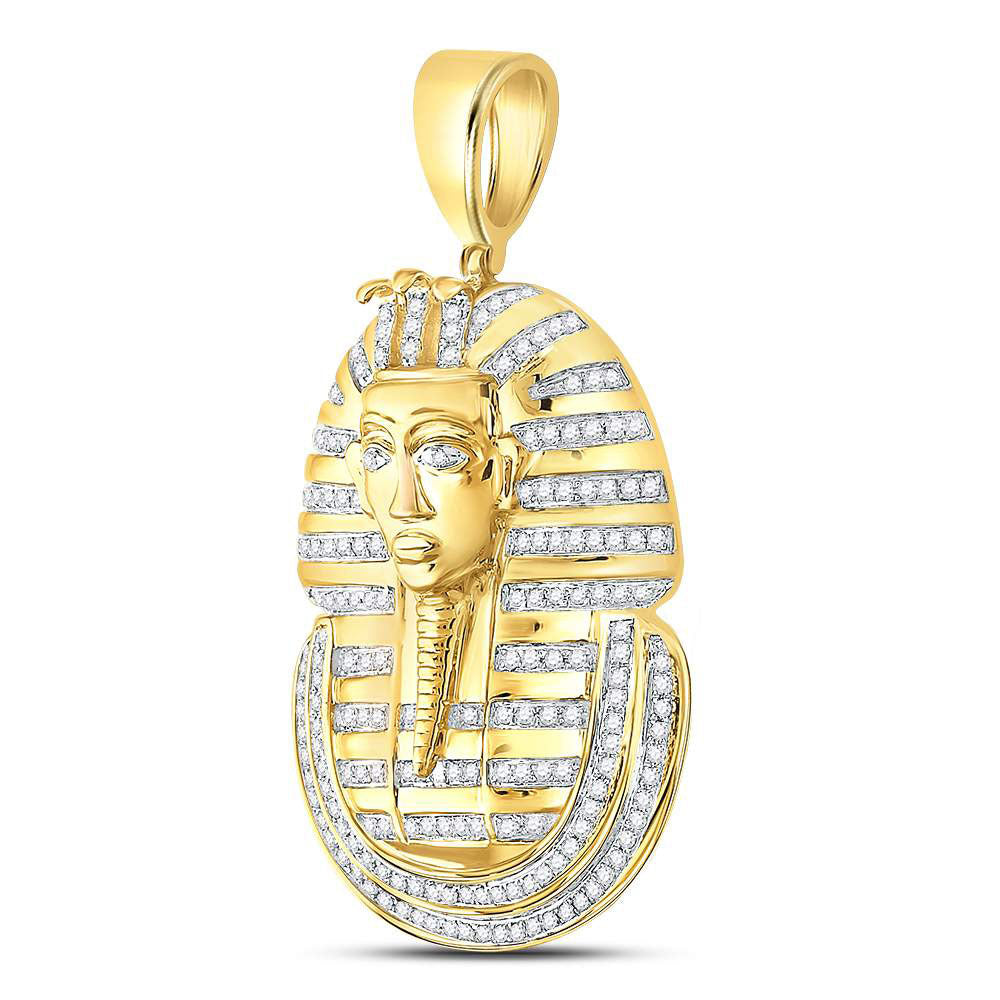 10kt Yellow Gold Mens Round Diamond Pharaoh Face Charm Pendant 5/8 Cttw