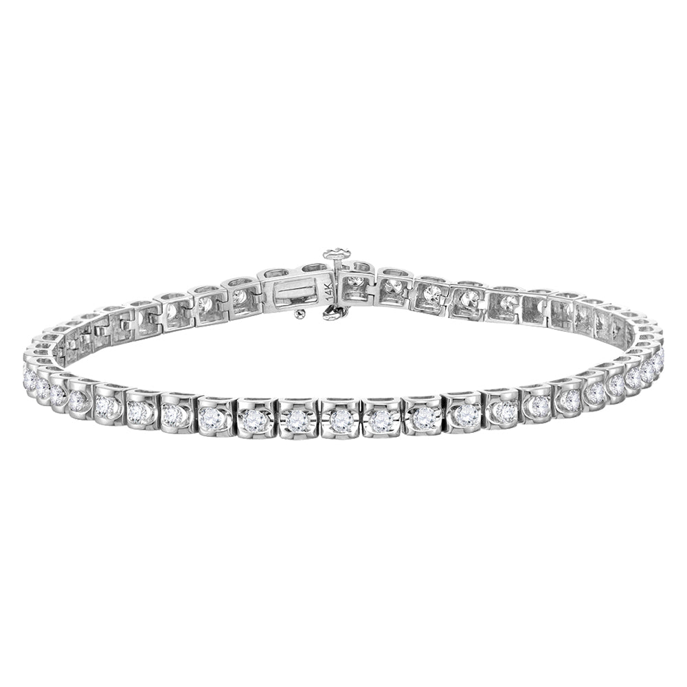 14kt White Gold Mens Round Diamond Solitaire Tennis Bracelet 5 Cttw