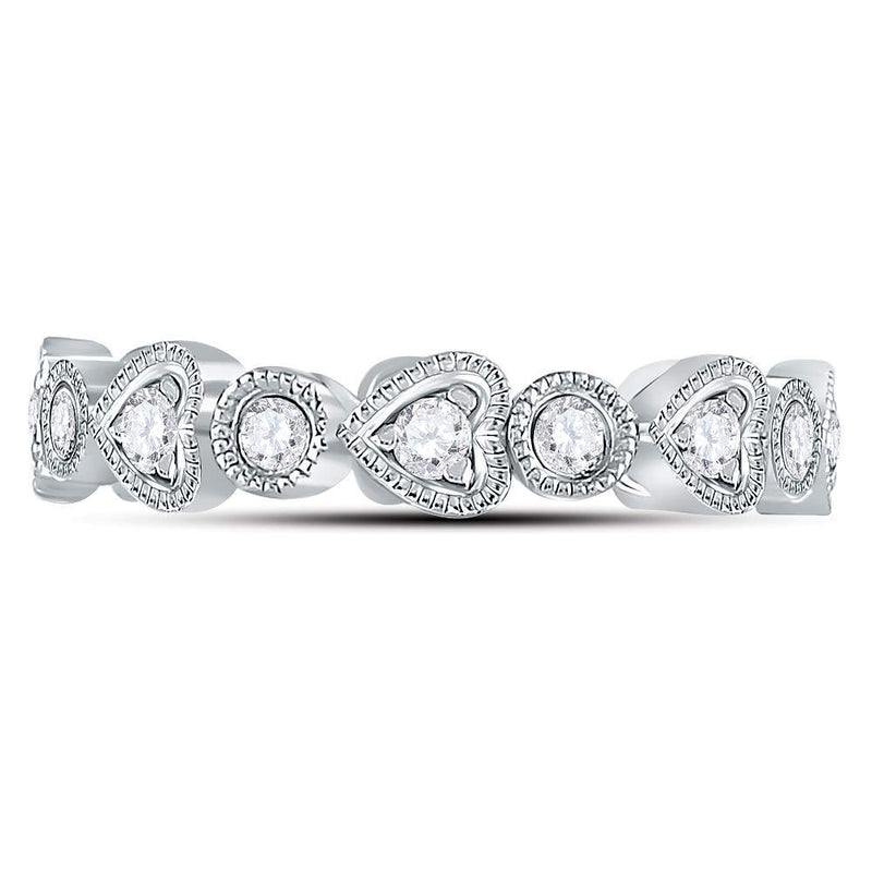 10kt White Gold Womens Round Diamond Heart Eternity Band Ring 3/8 Cttw