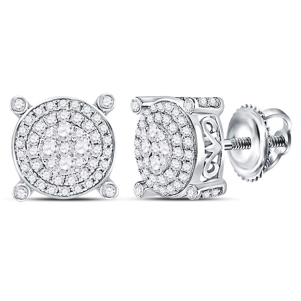 14kt White Gold Womens Round Diamond Circle Frame Cluster Earrings 1/2 Cttw