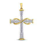 10kt Yellow Gold Womens Round Diamond Cross Infinity Pendant 1/5 Cttw