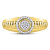 10kt Yellow Gold Womens Round Diamond Circle Cluster Ribbed Ring 1/8 Cttw