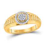 10kt Yellow Gold Womens Round Diamond Circle Cluster Ribbed Ring 1/8 Cttw