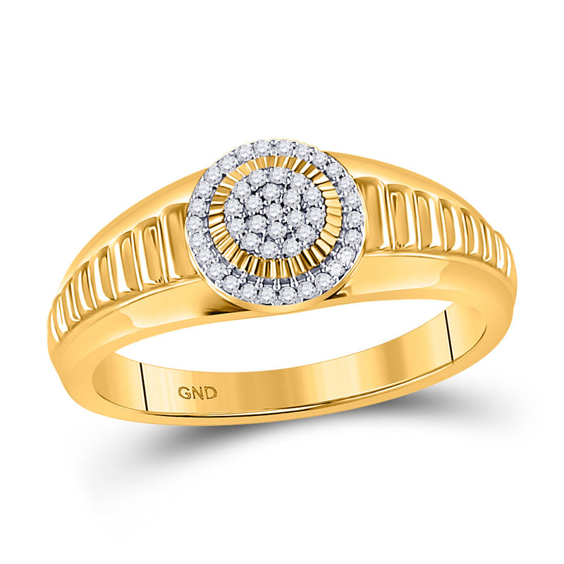 10kt Yellow Gold Womens Round Diamond Circle Cluster Ribbed Ring 1/8 Cttw