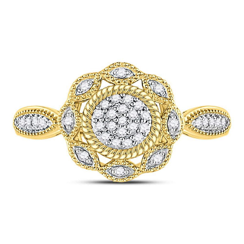 10kt Yellow Gold Womens Round Diamond Milgrain Cable Cluster Ring 1/8 Cttw