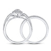 10kt White Gold Round Diamond Teardrop Bridal Wedding Ring Band Set 1/3 Cttw