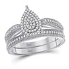 10kt White Gold Round Diamond Teardrop Bridal Wedding Ring Band Set 1/3 Cttw