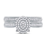 10kt White Gold Round Diamond Oval Bridal Wedding Ring Band Set 1/3 Cttw