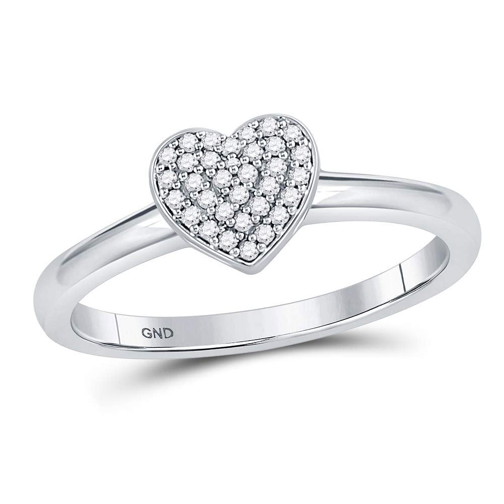 10kt White Gold Womens Round Diamond Heart Cluster Ring 1/10 Cttw