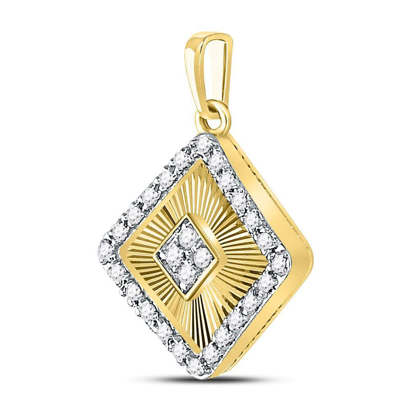 10kt Yellow Gold Womens Round Diamond Diagonal Square Pendant 1/6 Cttw