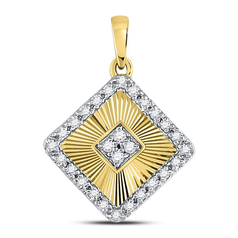 10kt Yellow Gold Womens Round Diamond Diagonal Square Pendant 1/6 Cttw