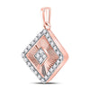 10kt Rose Gold Womens Round Diamond Diagonal Square Pendant 1/6 Cttw