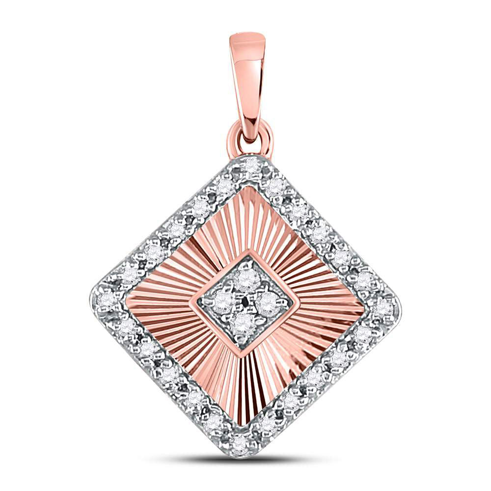 10kt Rose Gold Womens Round Diamond Diagonal Square Pendant 1/6 Cttw