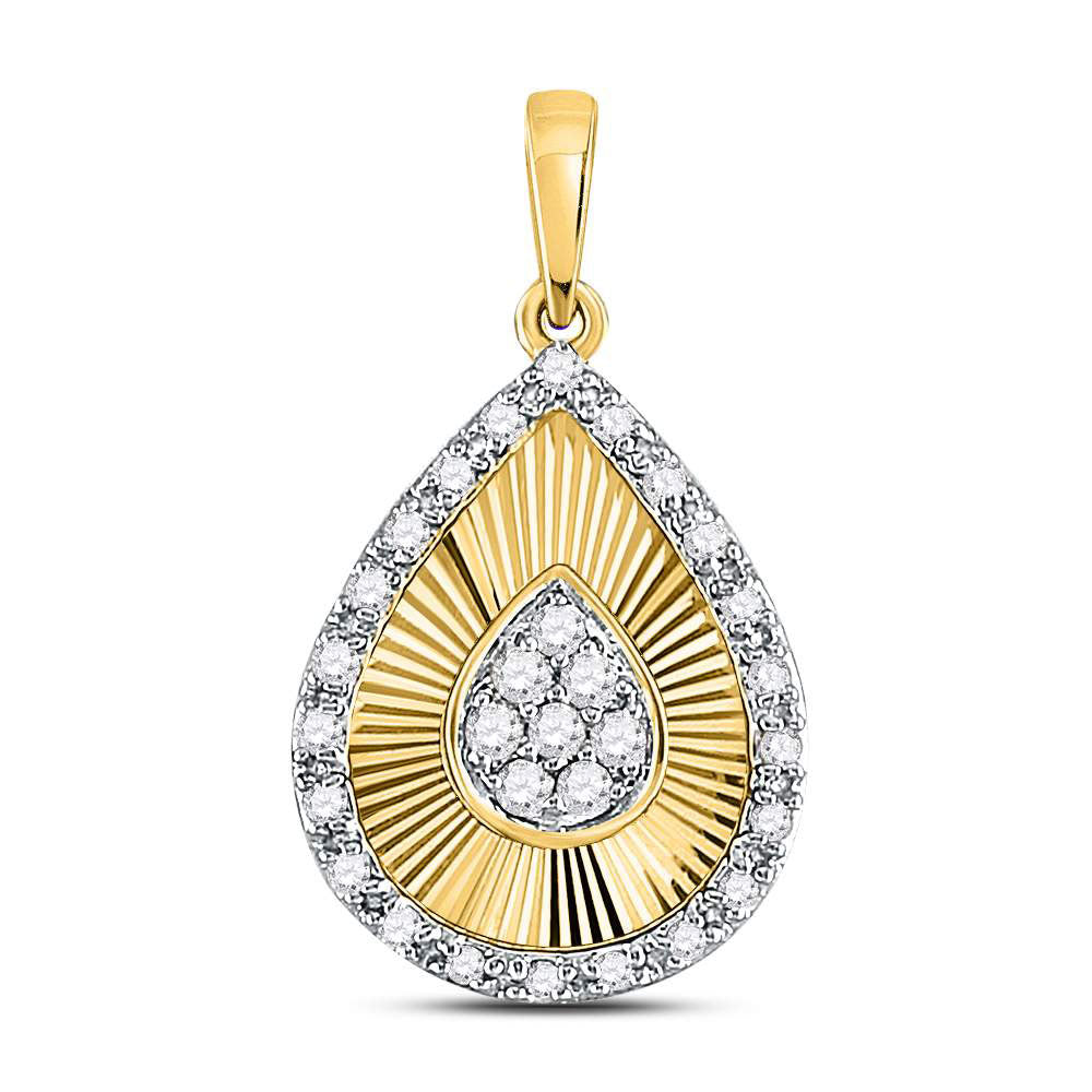 10kt Yellow Gold Womens Round Diamond Teardrop Pendant 1/6 Cttw