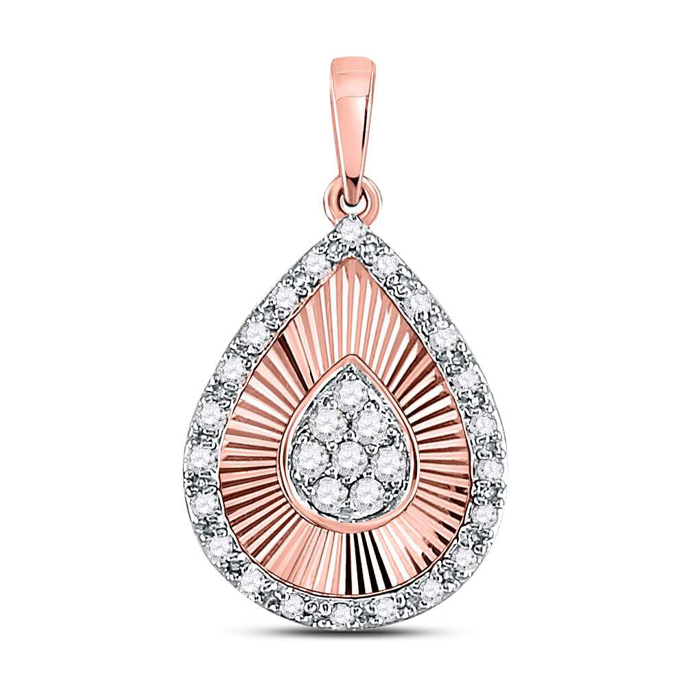 10kt Rose Gold Womens Round Diamond Teardrop Pendant 1/6 Cttw