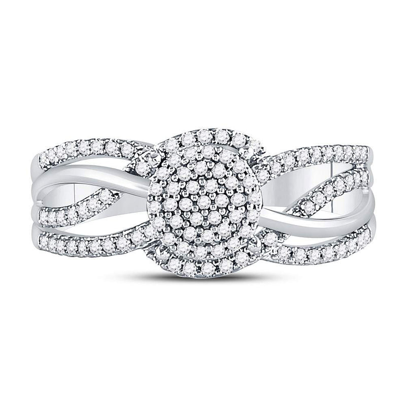 10kt White Gold Womens Round Diamond Woven Strand Cluster Ring 1/3 Cttw