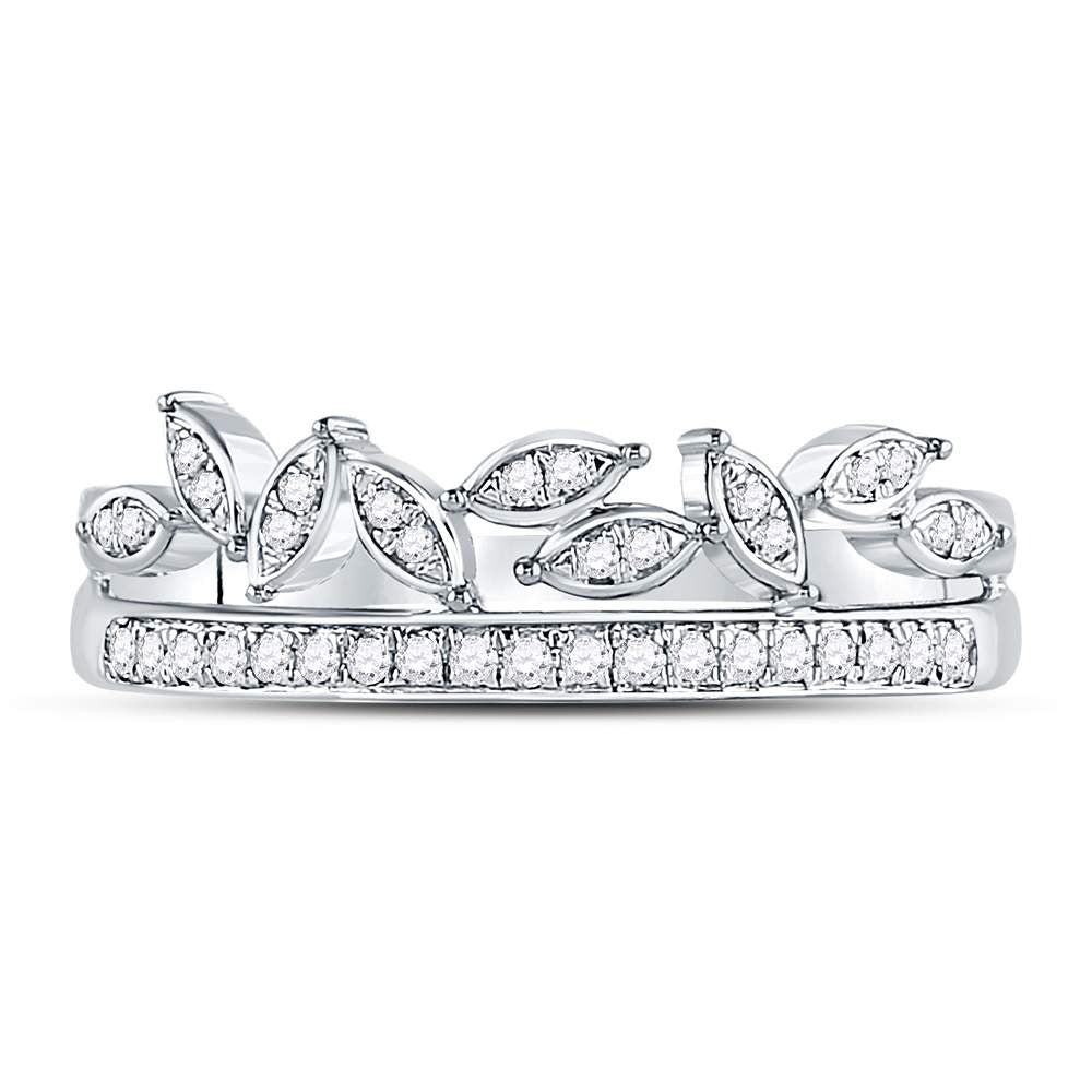 10kt White Gold Womens Round Diamond Floral Leaf Fashion Band Ring 1/6 Cttw