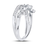 10kt White Gold Womens Round Diamond Floral Leaf Fashion Band Ring 1/6 Cttw