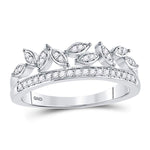 10kt White Gold Womens Round Diamond Floral Leaf Fashion Band Ring 1/6 Cttw