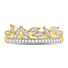 10kt Yellow Gold Womens Round Diamond Floral Leaf Fashion Band Ring 1/6 Cttw