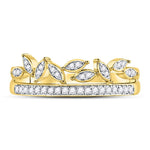 10kt Yellow Gold Womens Round Diamond Floral Leaf Fashion Band Ring 1/6 Cttw