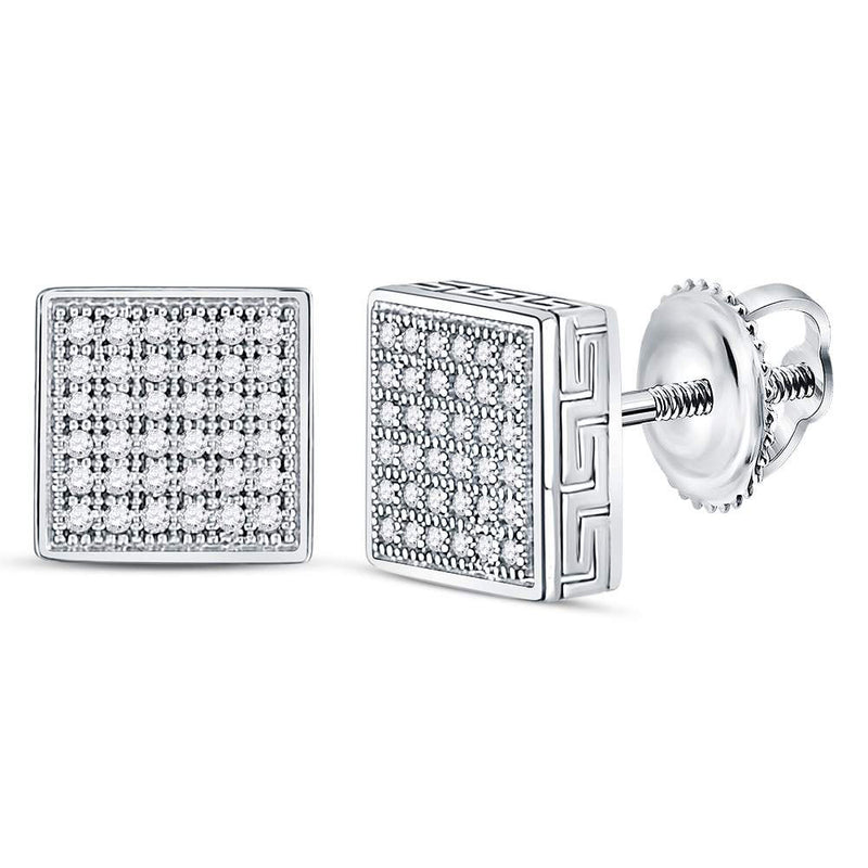 10kt White Gold Mens Round Diamond Square Cluster Stud Earrings 1/5 Cttw