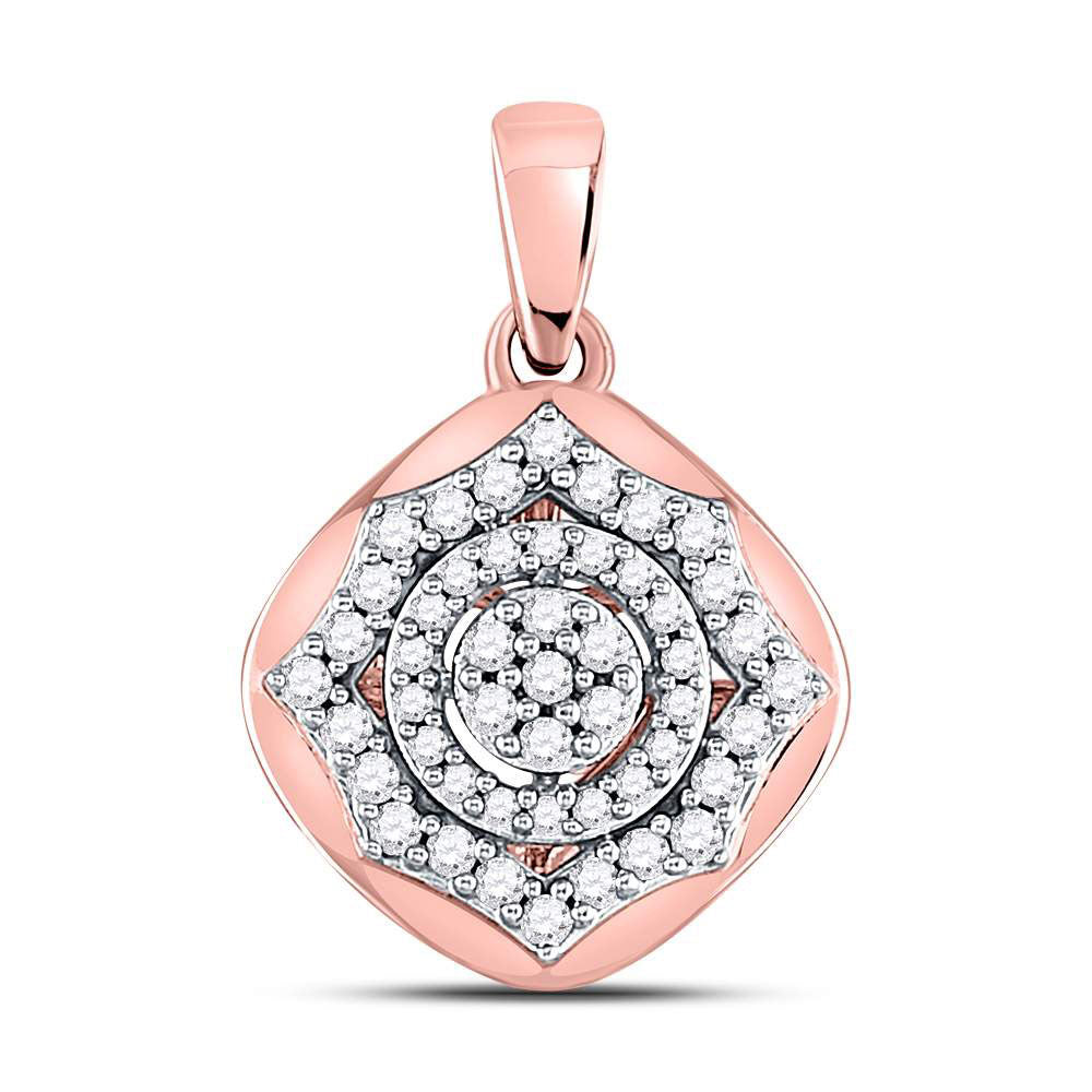 10kt Rose Gold Womens Round Diamond Cluster Pendant 1/5 Cttw