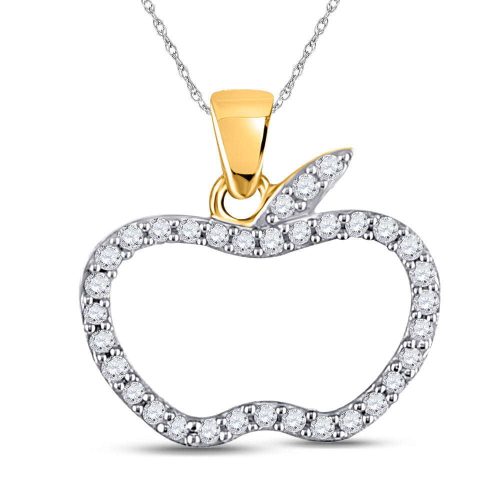 10kt Yellow Gold Womens Round Diamond Apple Outline Pendant 1/5 Cttw