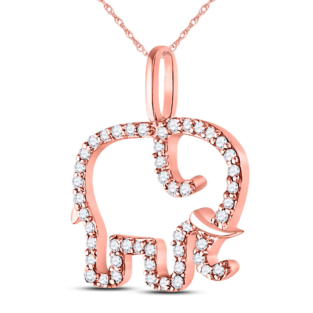 10kt Rose Gold Womens Round Diamond Elephant Animal Pendant 1/6 Cttw