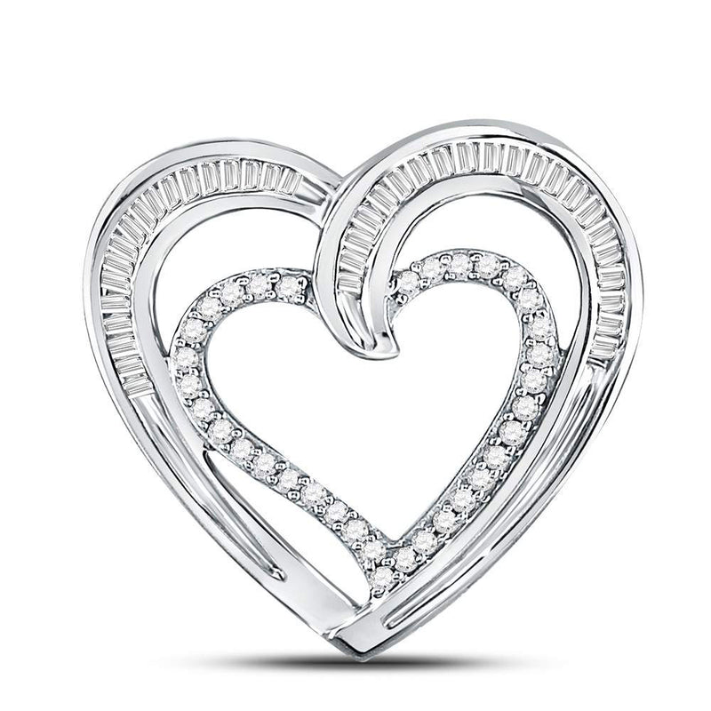 10kt White Gold Womens Round Diamond Heart Pendant 1/3 Cttw