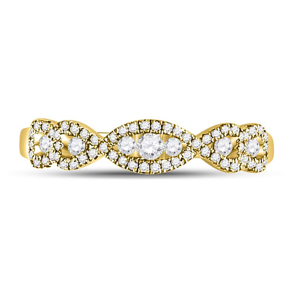 14kt Yellow Gold Womens Round Diamond 3-Stone Anniversary Band Ring 3/8 Cttw