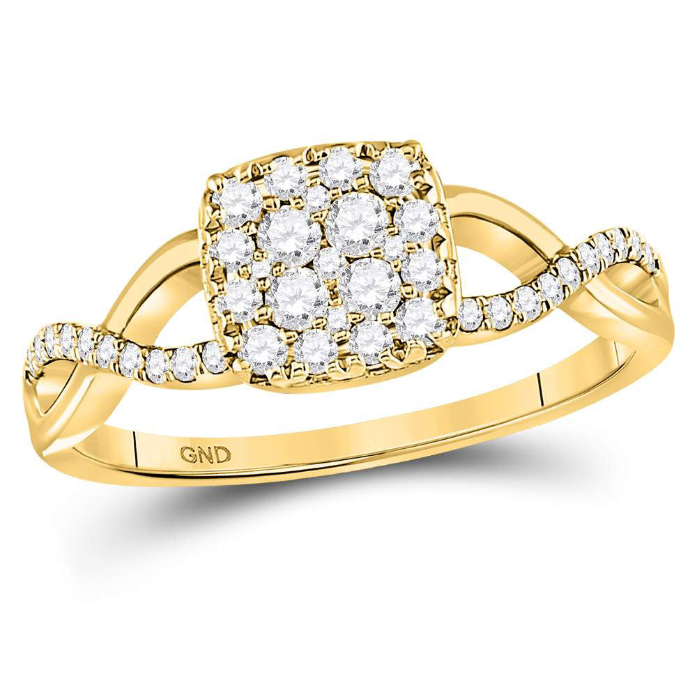 10kt Yellow Gold Womens Round Diamond Square Cluster Twist Ring 1/2 Cttw